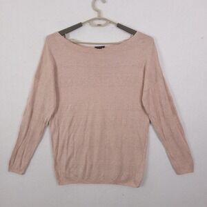 Theory Alcina Briola Sweater Womens L Pink Textured Boatneck Lightweigt